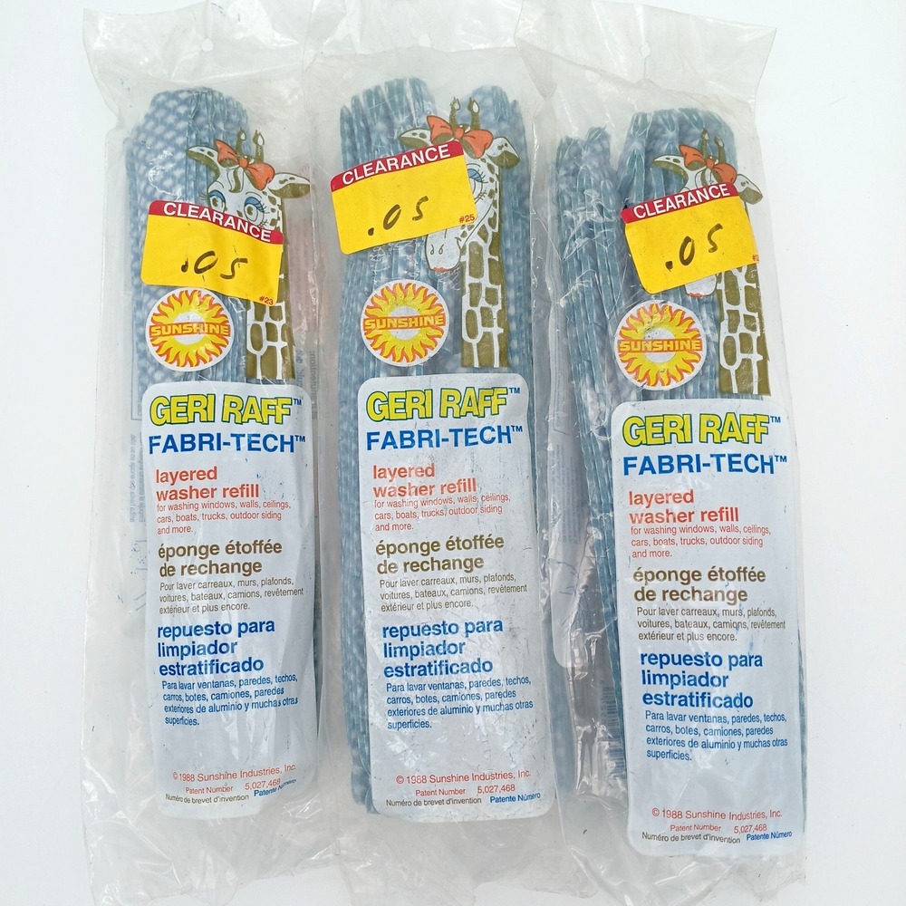 3 NOS Sunshine GeriRaff Fabri-Tech Layered Washer Mop Refills Vintage USA